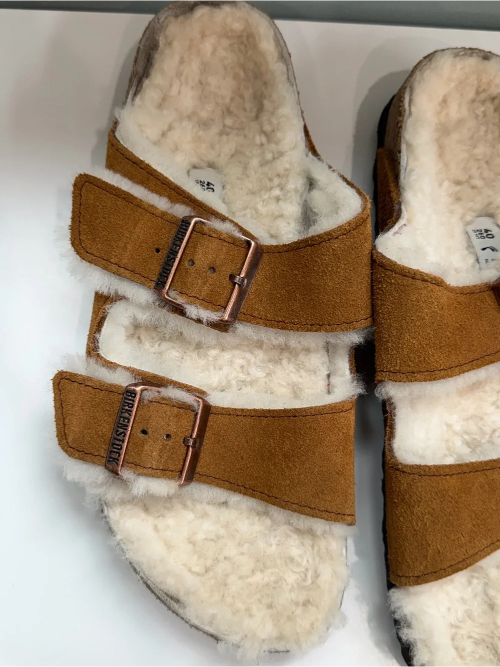 Birkenstock Arizona Shearling Fur Lined Suede EU 40 Chestnut Slip On Sandals